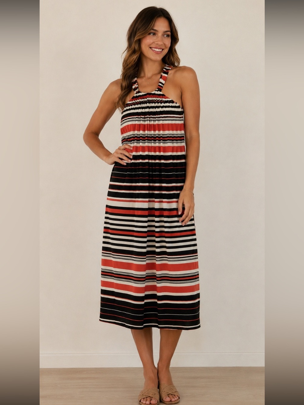 Spense Striped Halter Neck Maxi Dress Size Large